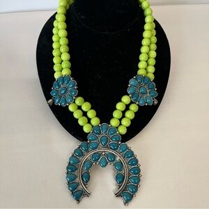 Gypsy Soule Faux Turquoise Lime Green Squash Blossom Necklace